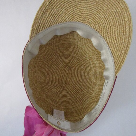 Natural Raffia Straw Visor Brim Cap Baseball Pink Silk Scarf